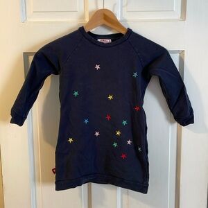 Girls navy sweater dress with multi colored stars appliqué, Size 5Y, Euro 122